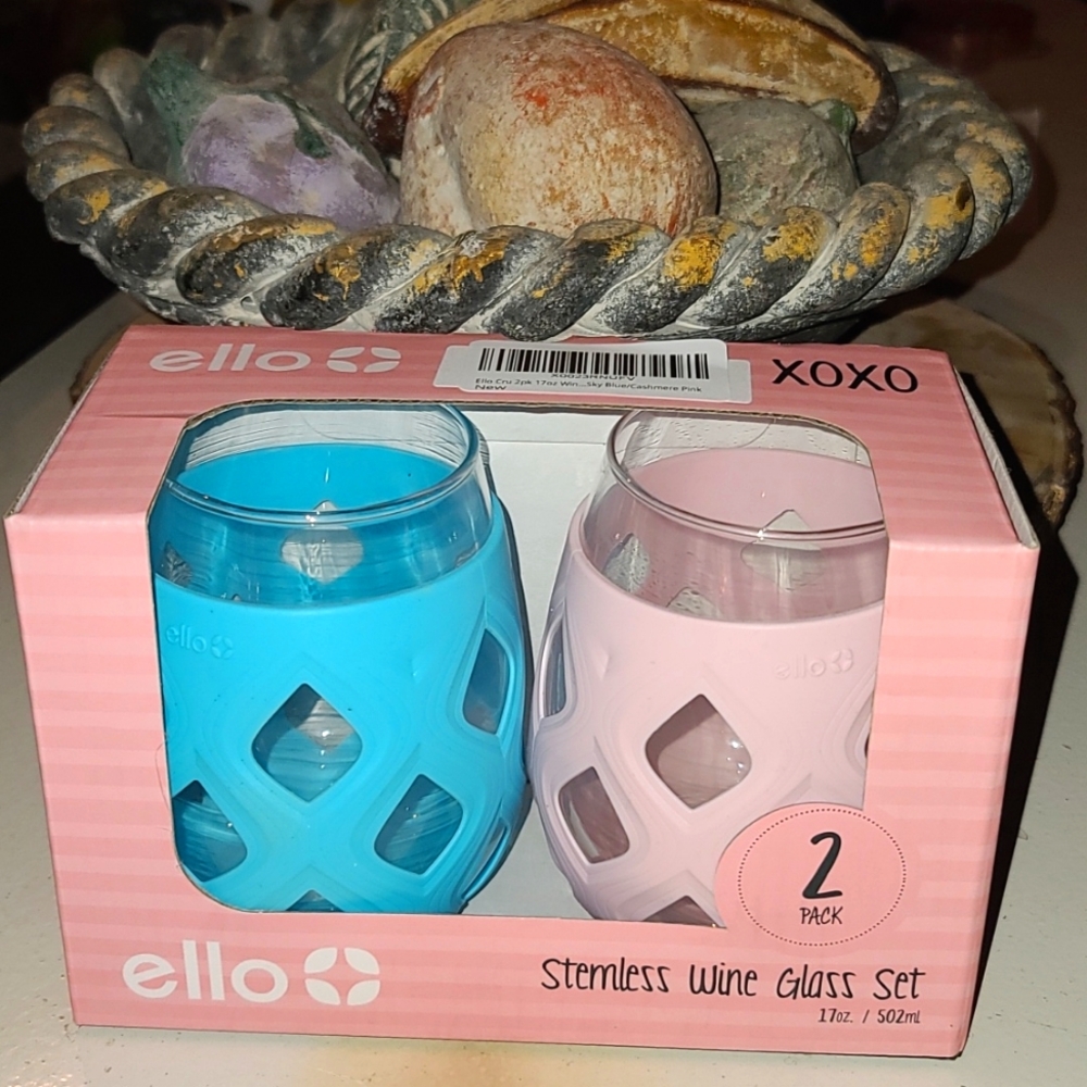 NIB Ello No Slip Grip Stemless Wine Glasses